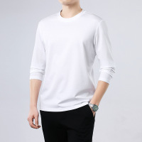 丝光棉圆领长袖t恤男秋季新款纯色透气休闲男士打底衫