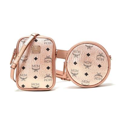 MCM女款LOGO图案涂层帆布单肩斜挎包腰包MWZ9ASE59TC001-香槟金