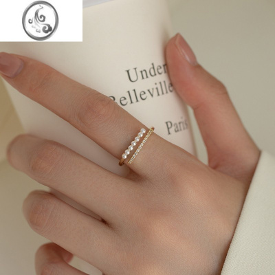 JiMi珍珠戒指女2022年新款高级感小众设计简约个性冷淡风尾戒装饰情侣