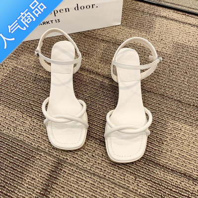 SUNTEK超轻凉鞋女2023春季新款百搭温柔仙女风复古粗跟防滑一字带高跟鞋