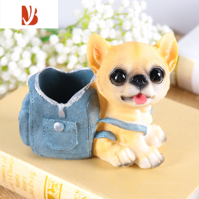 三维工匠可爱小狗笔筒实用学生多功能办公摆件树脂时尚创意生日礼物送同学小狗笔筒吉娃娃-