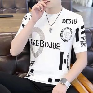 夏季新款冰丝短袖T恤男士圆领潮牌薄款上衣服修身体桖衫
