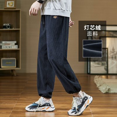 [1折价42.9元,叠加优惠券]唐狮 灯芯绒裤子男小标宽松直筒休闲裤抽绳男裤春季长裤卫裤男裤