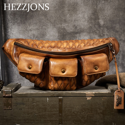 赫泽琼斯HEZZJONS正品真皮胸包进口意大利牛皮腰包青年时尚潮流复古斜挎包男士英伦奢侈品小背包棕色进口意大利牛皮