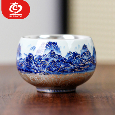 MULTIPOTENT功夫茶杯鎏银陶瓷主人杯千里江山罗汉杯郑文强大师作品可收藏