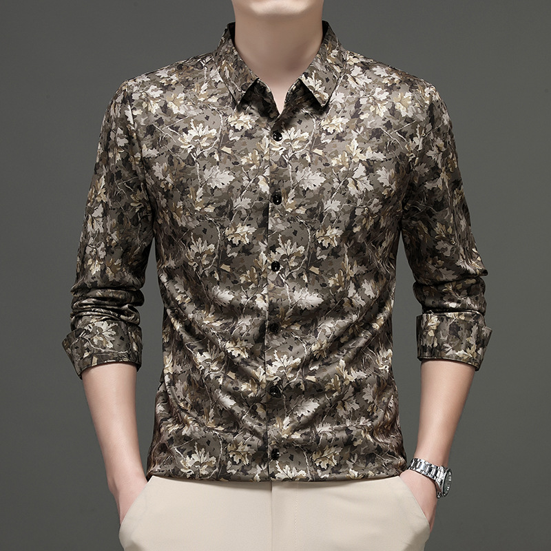 秋季衬衫男士长袖休闲时尚数码印花潮流百搭商务翻领上衣