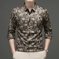 秋季衬衫男士长袖休闲时尚数码印花潮流百搭商务翻领上衣