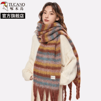 啄木鸟条纹围巾秋冬季女2024新款高级感美拉德复古加厚保暖围脖男