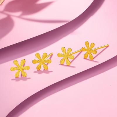 老庙黄金足金森系小花黄金耳钉耳饰女