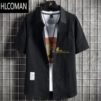 HLCOMAN工装衬衫男短袖夏季冰丝薄款休闲痞帅五分半袖衬衣宽松寸衣外套潮