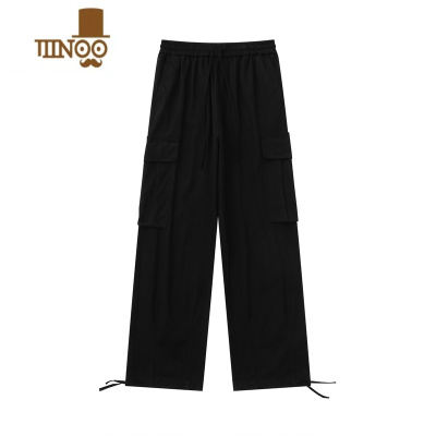 YANXU98SQUID 日系工装裤男2023新款户外多口袋宽松直筒抽绳休闲裤长裤