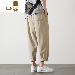 YANXU夏季薄款直筒冰丝裤子男款垂感九分休闲西装裤宽松大码小脚运动裤