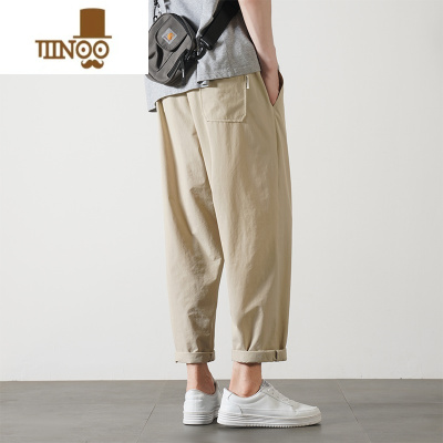 YANXU夏季薄款直筒冰丝裤子男款垂感九分休闲西装裤宽松大码小脚运动裤