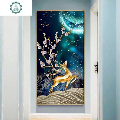 封后(FENGHOU)2019年新款5D钻石画2020鹿竖版玄关点手工十字绣水晶满钻砖石客厅画+金色框50*90cm