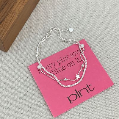 S925纯银双层碎银子星星圆珠手链女童趣甜酷手串手饰可爱配饰送女朋友老婆情人节七夕生日礼物