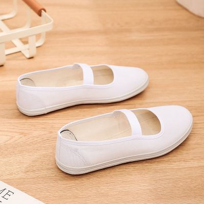 (JIAMEN)新品直营-白色帆布鞋儿童成人通用舞蹈鞋体鞋表演晨练白布鞋纯白色护士鞋