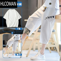HLCOMAN冰丝短裤男薄款亚麻七分裤男款夏季男士休闲裤子中国风棉麻7分裤