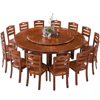 翌嘉 YJ3110403 实木圆餐桌现代餐桌椅组合2.2米圆桌14把餐椅