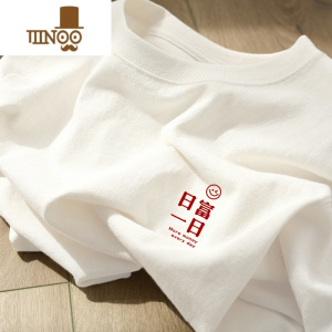 YANXU2023白色套头长袖宽松打底衫港风休闲潮流上衣印花体恤男