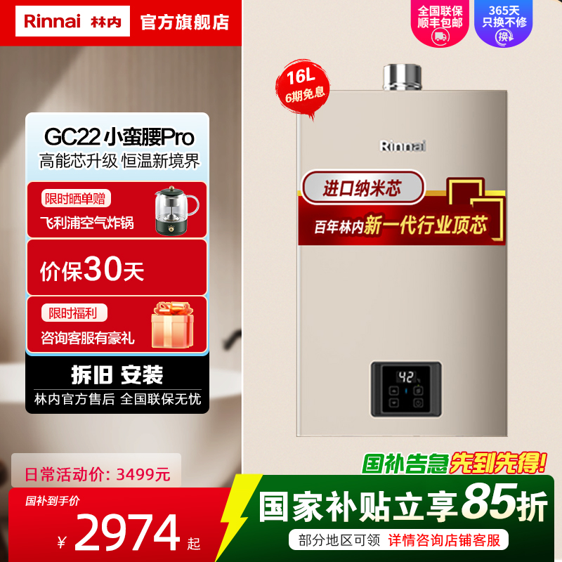 [小蛮腰PRO]林内16升家用恒温燃气热水器16GC22节能ECO变频恒温 同款GD32