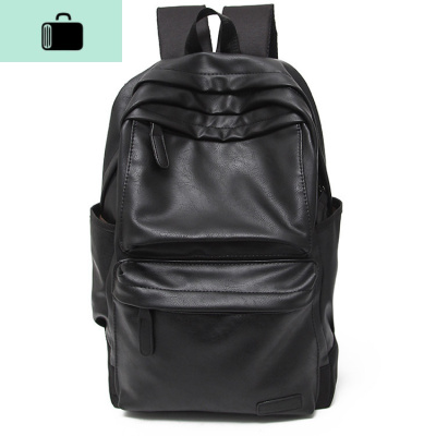 男双肩包韩版休闲潮流旅行电脑背包pu皮个性时尚大容量中学生书包NEW LAKE 多兜长方形黑色-后背网面-透气大号