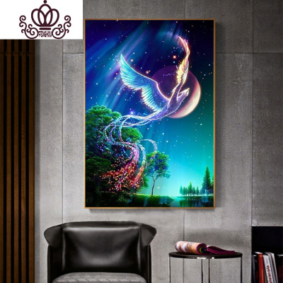 封后(FENGHOU)2019新款5d钻石画满钻凤凰飞天客厅贴钻十字绣钻石绣简单满钻版-90x130厘米5D魔方圆钻