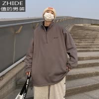 SUNTEK春季日系复古立领套头卫衣外套情侣潮流宽松运动外套男卫衣
