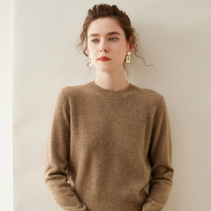 羊绒衫女圆领纯色平针透气保暖套头针织打底衫长袖毛衣女装上衣冬