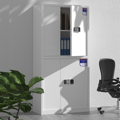 绵冠保密柜文件柜双保险铁皮柜办公资料柜档案柜钢制防盗密码柜灰白 智能密码锁通双节保密柜