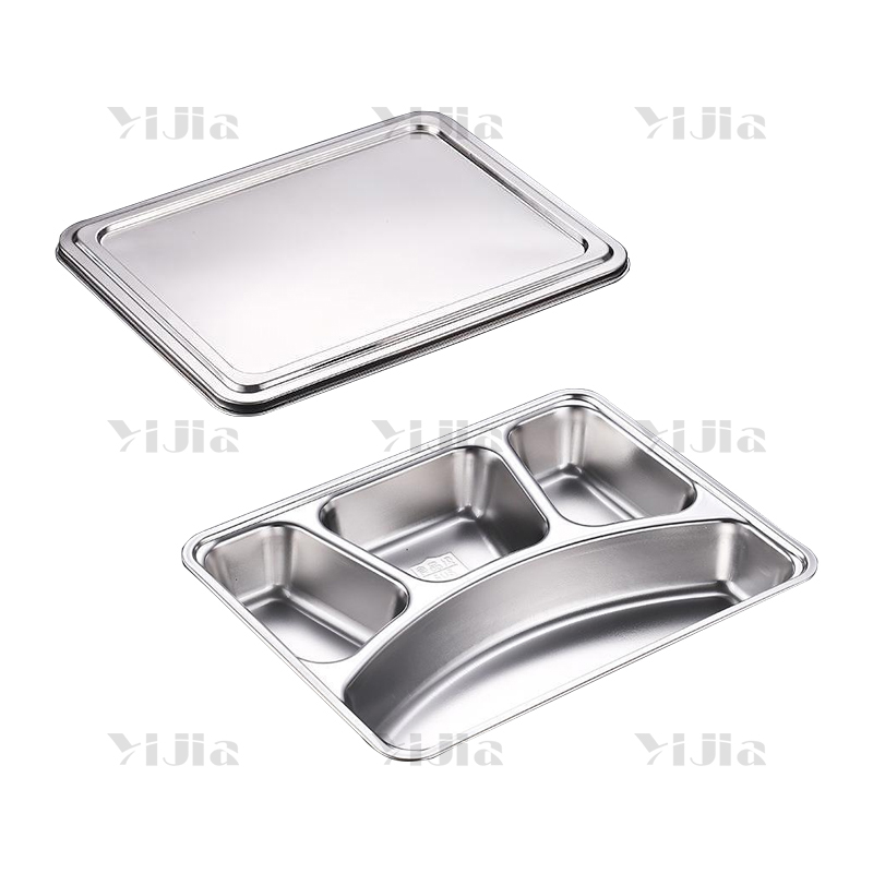 翌嘉YJ40625050 304不锈钢分格餐盘带盖食堂中式饭盘 深长四格