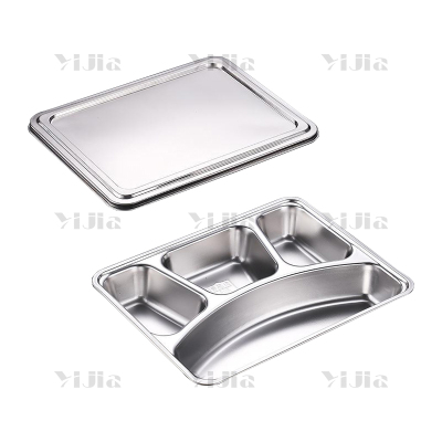 翌嘉YJ40625050 304不锈钢分格餐盘带盖食堂中式饭盘 深长四格