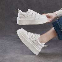 头层牛皮简约厚底增高板鞋子女2026春新款百搭休闲系带真皮小白鞋