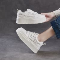 头层牛皮简约厚底增高板鞋子女2026春新款百搭休闲系带真皮小白鞋