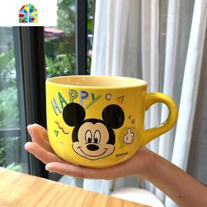 封后可爱陶瓷麦片碗水果沙拉碗面条碗韩式餐具大容量燕麦早餐碗带手柄 FENG 大容量麦片碗黄米老鼠600ML+米奇陶瓷柄