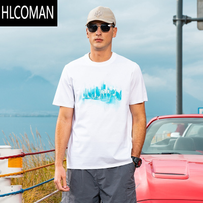 HLCOMAN科技凉感冰丝棉短袖T恤男2025夏季新品潮牌印花半袖上衣服