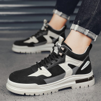 秋季中帮男士运动鞋皮鞋拼接厚底复古工装马丁靴时尚百搭潮男鞋