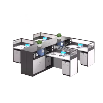 迅迈 2800*3000*1100mm干字型四人位+柜 职员办公桌 现代工位 员工桌屏风 卡位卡座