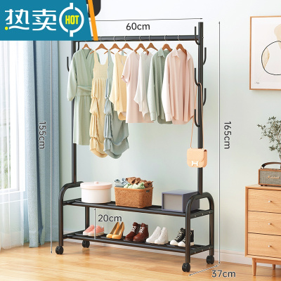 敬平晾衣架阳台落地挂衣架折叠简易室内单杆式衣服架子家用卧室衣帽架 60cm黑☆双层25管径