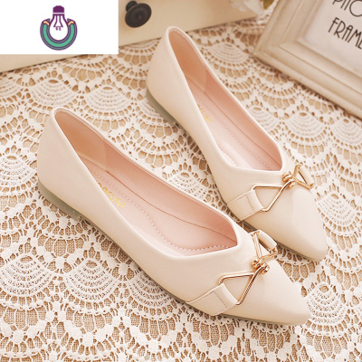 FISHBASKET网红平跟单鞋女2020秋季新款尖头浅口豆豆鞋韩版潮鞋社会单鞋百搭休闲鞋