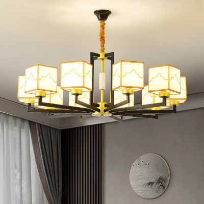 克罗斯塔 新中式吊灯玻璃轻奢客厅大灯现代餐厅家用中国风禅意简约现代大厅灯具