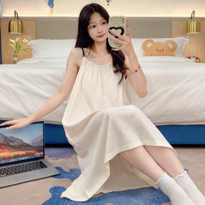 云朵棉自带胸垫吊带睡衣女士夏季新款慵懒风无袖睡裙中长款家居服