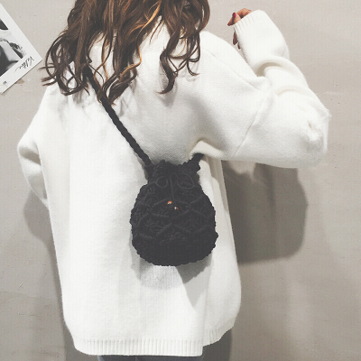 新款ins编织小包包女新款韩版迷你水桶包复古chic仙女单肩斜挎包-定制