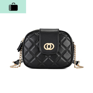 皮链条包女2020新款菱格女包单肩小包包女百搭夏季斜挎小圆包潮NEW LAKE 黑色头层牛皮女斜挎包 黑色头层牛皮