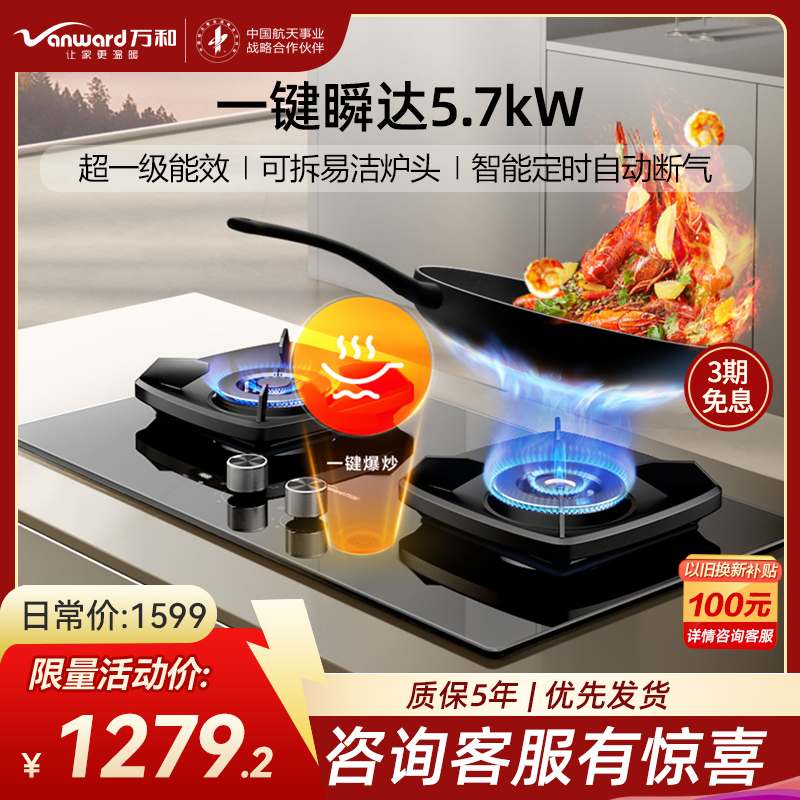 万和(Vanward)[一级能效]燃气灶天然气 5.7KW猛火90秒一键爆炒 智能定时熄火保护可调节盘JZT-S5L55