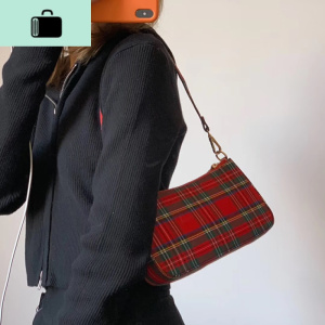 bm包包法棍包女2020新款潮网红复古红色格子单肩斜挎包女包腋下包NEW LAKE女斜挎包