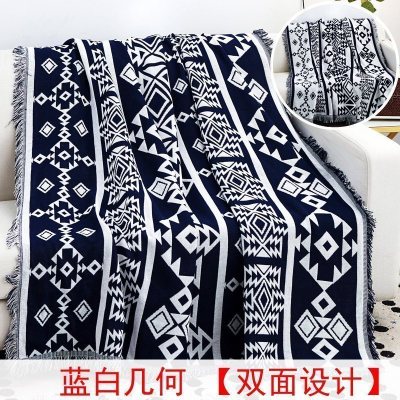 北欧色沙发巾沙发布全盖毯子单简约沙发套沙发垫盖布罩 蓝白几何[双面][] 230*340cm