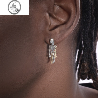 JiMi S925银银骷髅人物耳钉男款嘻哈潮流个性设计感小众INS同款