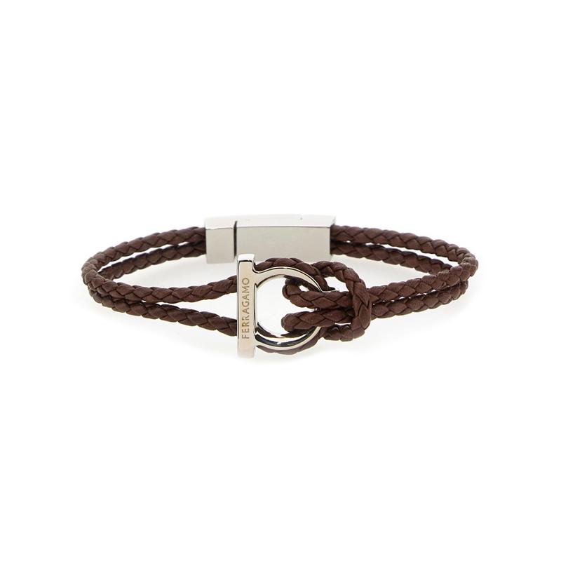 Salvatore Ferragamo金属小牛皮拼接Gancini设计商务男士手链