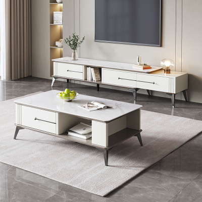 全友家居现代轻奢储物茶几电视柜组合岩板台面半开放式大容量多功能茶几电视柜