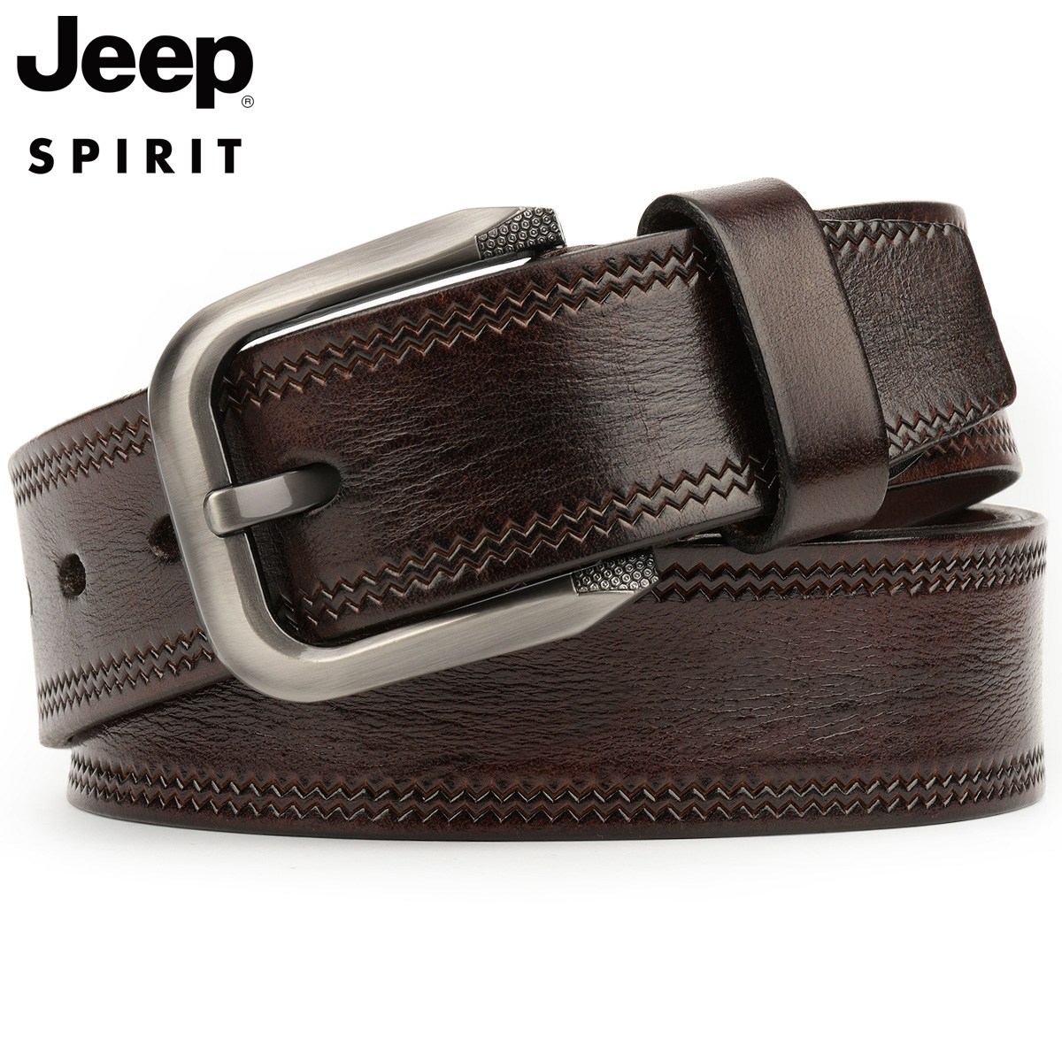 Jeep正品男士皮带真皮男款中年青年纯牛皮针扣手工牛仔裤腰带